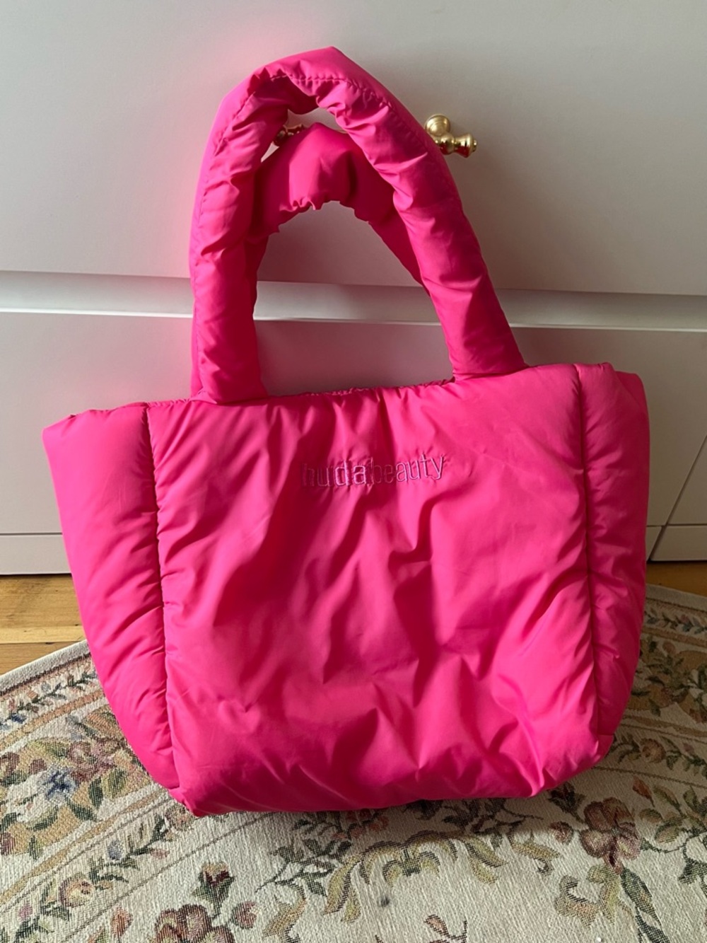 Huda Beauty Pink Puffer Tote Bag - Quilted Women's Handbag